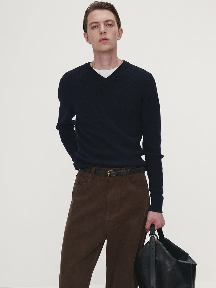 Tonywack - Super Fine Wool Ribbed V-Neck Sweater (Navy) product image 1 | TRAB K-Fashion Australia