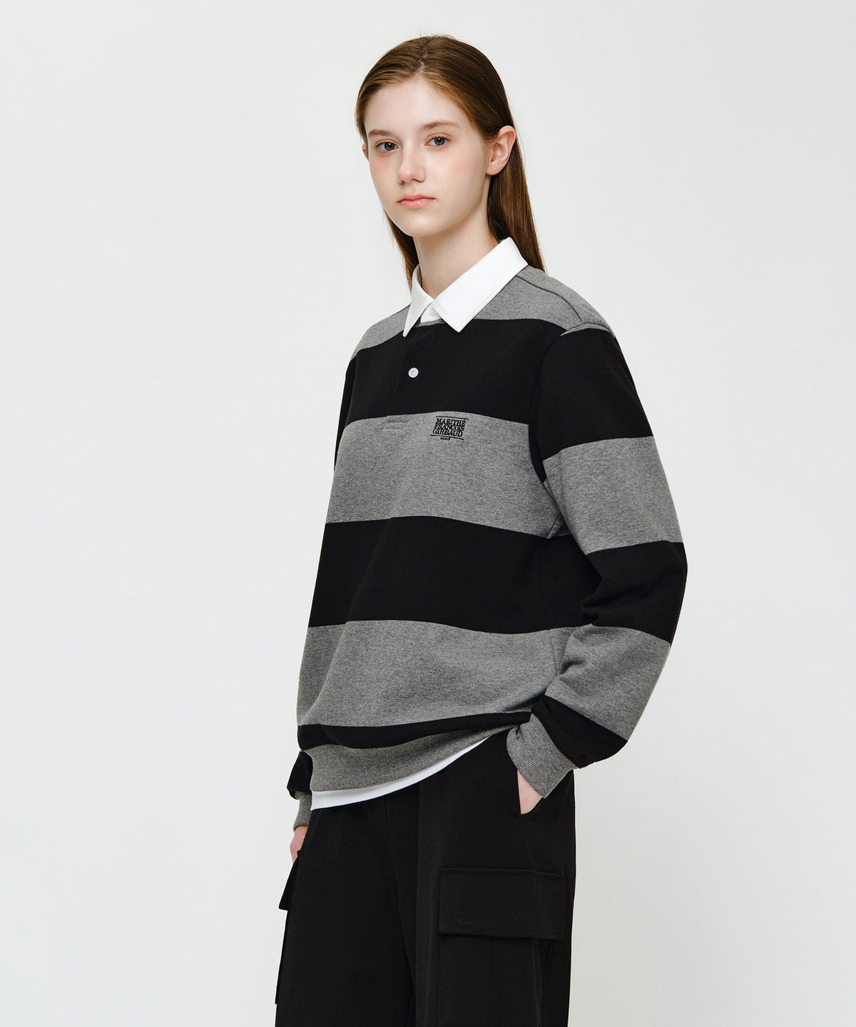 Marithe & Francois Girbaud - Small Classic Logo Rugby Stripe Sweatshirt (Black) product image 2 | TRAB K-Fashion Australia