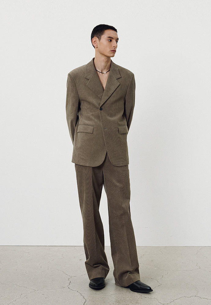 Tonywack - Corduroy Wide-Leg Tailored Trousers (Taupe) product image 1 | TRAB K-Fashion Australia