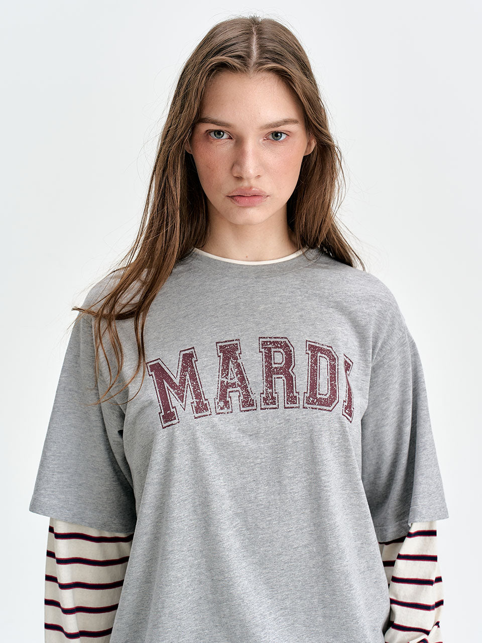 Mardi Mercredi - Tshirt Long Sleeve Layered Mardi Arch Logo Cracked (Grey) product image 1 | TRAB K-Fashion Australia