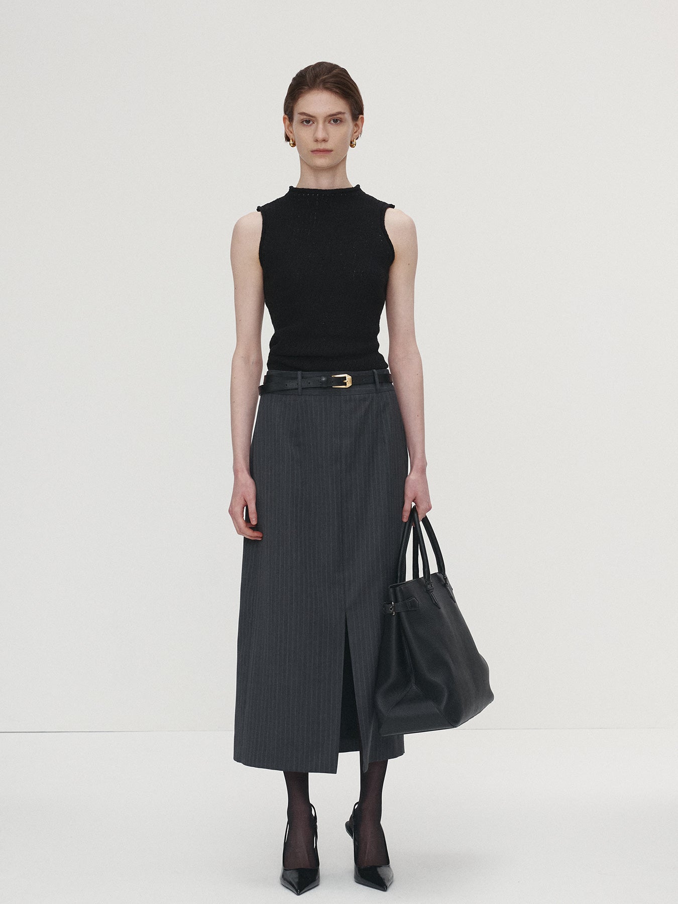 Tonywack - Striped Wool Pencil Skirt (Grey Pinstripe) product image 2 | TRAB K-Fashion Australia