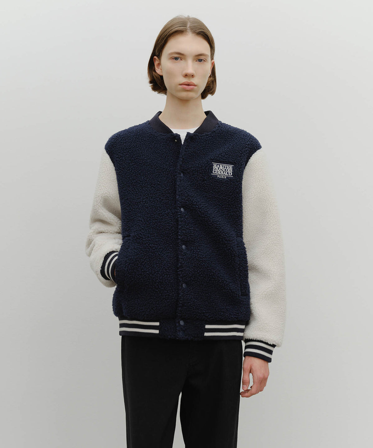 Marithe & Francois Girbaud - Fleece Varsity Jacket (Ivory) product image 1 | TRAB K-Fashion Australia