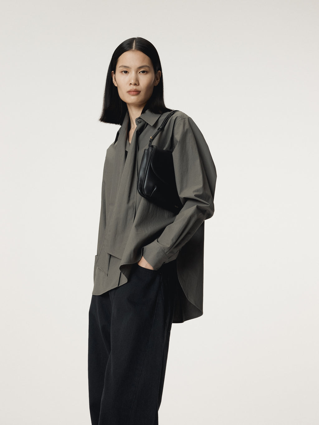 Recto - Powdery Cotton Scarf Shirt (Khakish Grey) product image 5 | TRAB K-Fashion Australia