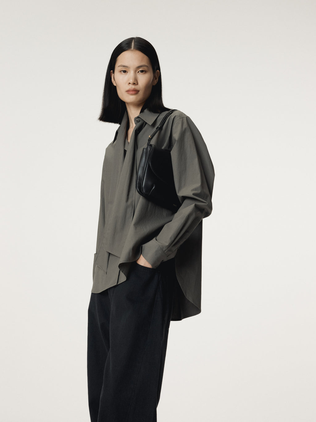 Recto - Powdery Cotton Scarf Shirt (Khakish Grey) product image 5 | TRAB K-Fashion Australia