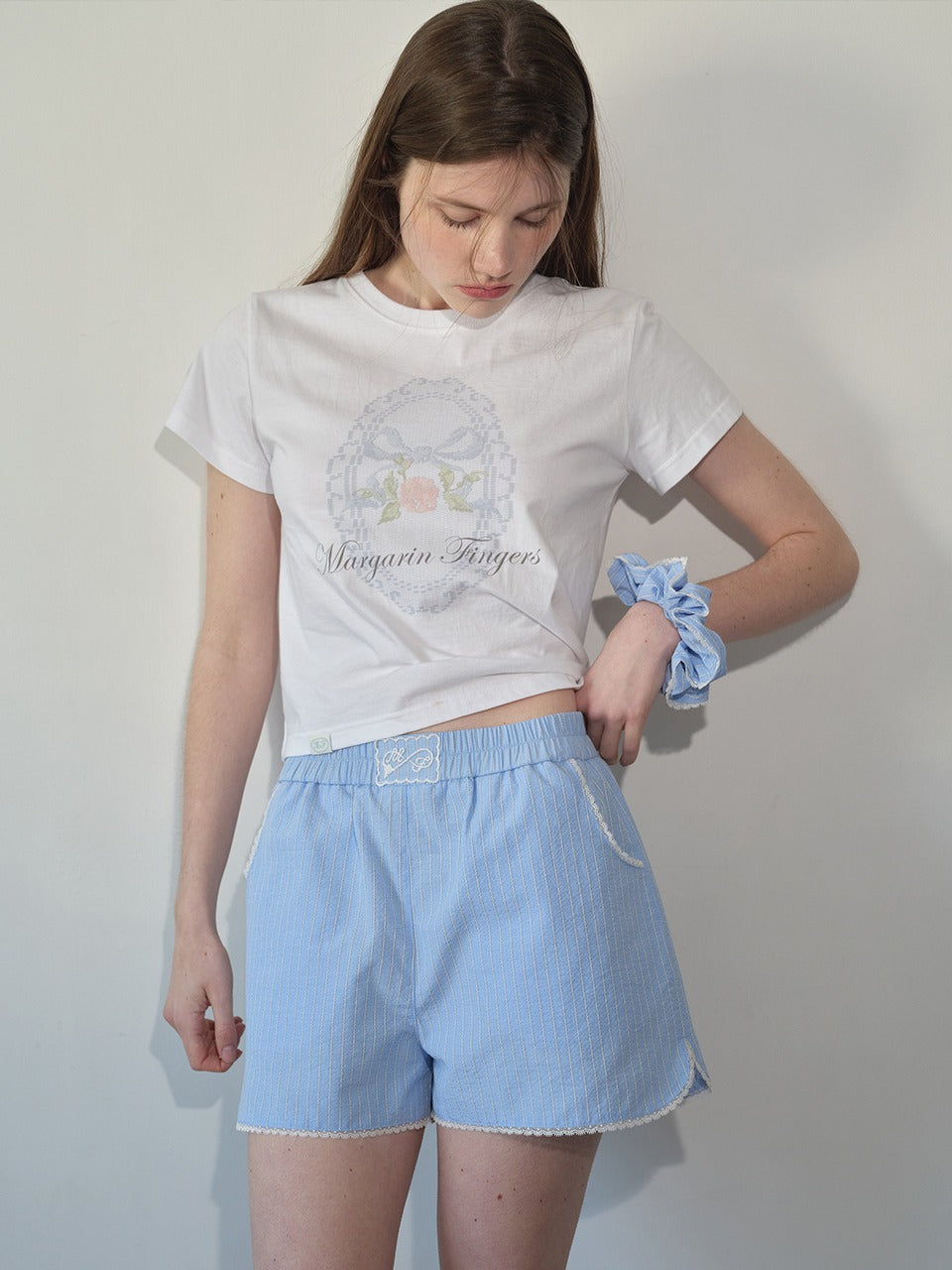Margarin Fingers - Striped Lace Shorts (Light Blue) product image 1 | TRAB K-Fashion Australia