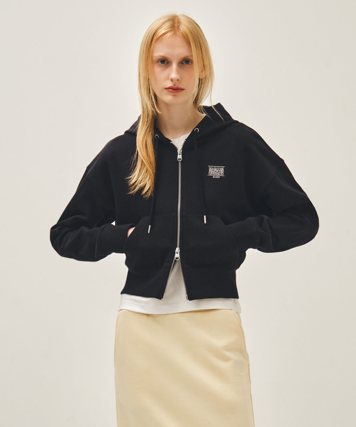Marithe & Francois Girbaud - Back Classic Logo Crop Hoodie Zipup (Navy) product image 1 | TRAB K-Fashion Australia