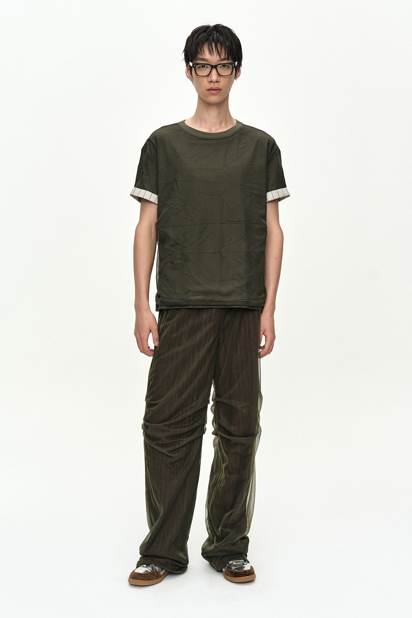Andersson Bell - Overlay Roll-Up Cuffs T-Shirt (Khaki) product image 1 | TRAB K-Fashion Australia