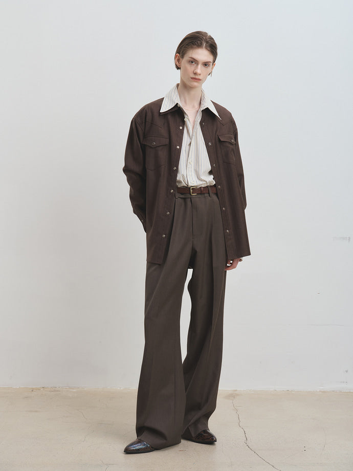 Tonywack - Melange Wool Wide-Leg Pleated Trousers (Hazelnut) product image 3 | TRAB K-Fashion Australia