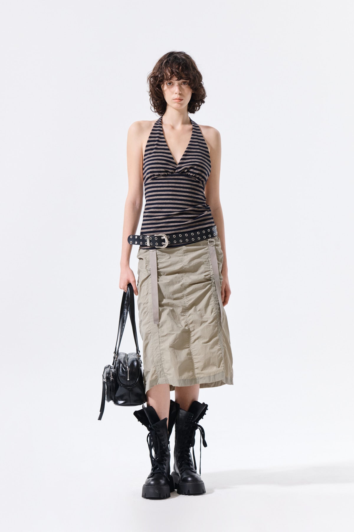 Matin Kim - Nylon Shirring Midi Skirt (Light Khaki) product image 10 | TRAB K-Fashion Australia
