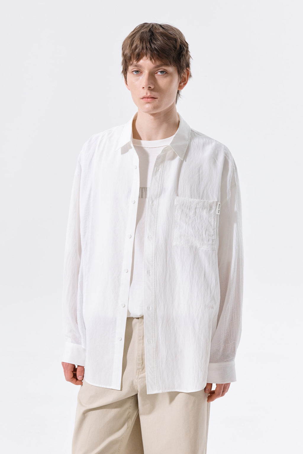 Matin Kim - Mixed Panel Over Fit Shirt (White) product image 16 | TRAB K-Fashion Australia