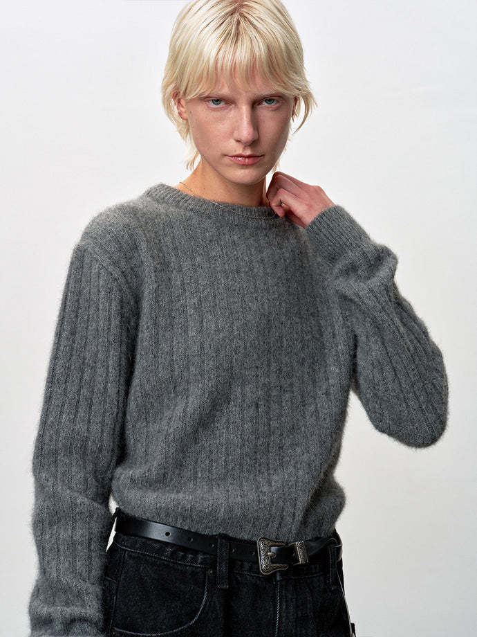 Tonywack - Superfine Merino Wool Tube Scarf Attaced Ribbed Sweater (Melange Grey) product image 1 | TRAB K-Fashion Australia