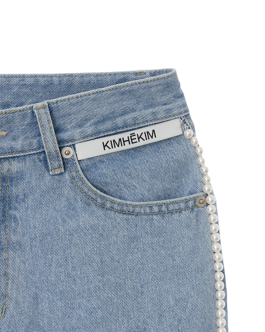 Kimhe Kim - Pearl Embellished Wide Leg Denim Pants (Sky Blue) product image 3 | TRAB K-Fashion Australia