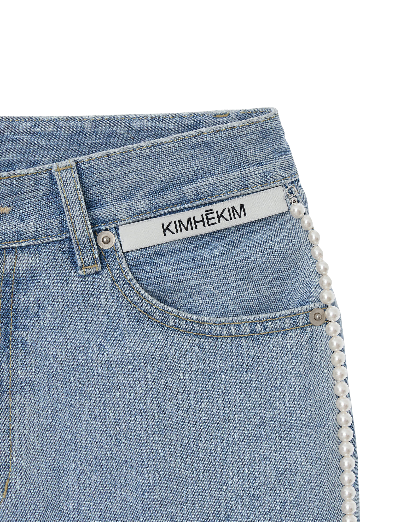 Kimhe Kim - Pearl Embellished Wide Leg Denim Pants (Sky Blue) product image 3 | TRAB K-Fashion Australia