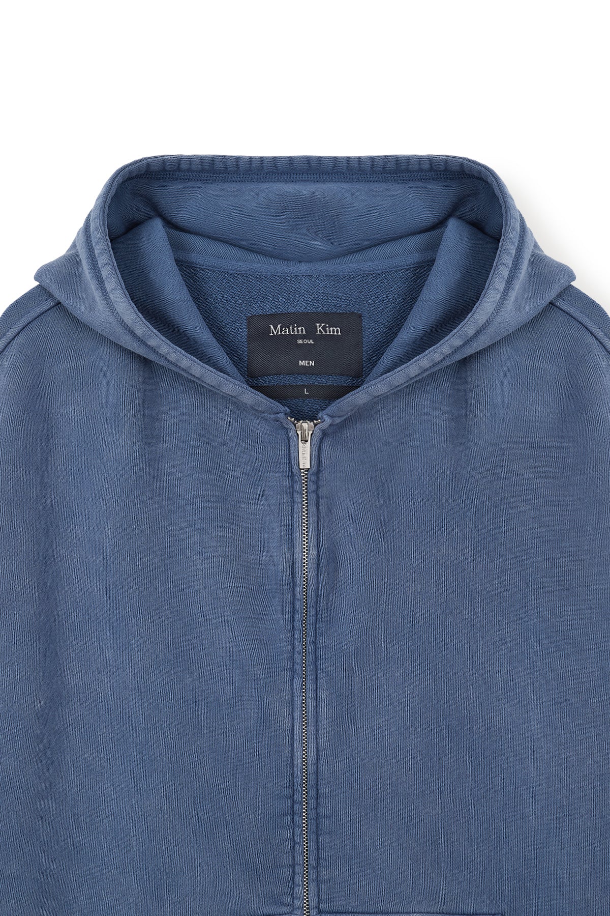Matin Kim - Back Logo Washed Hoody Zip Up (Blue) product image 3 | TRAB K-Fashion Australia
