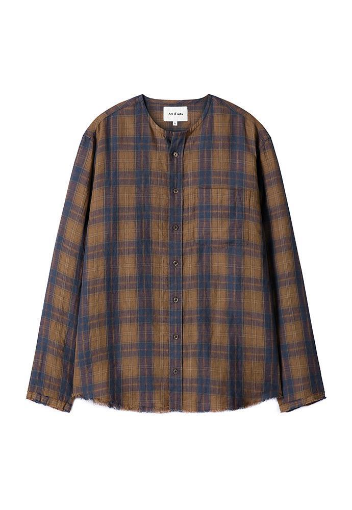 Art if acts - Non Collar Linen French Check Shirt (Blue/Brown) product image 7 | TRAB K-Fashion Australia