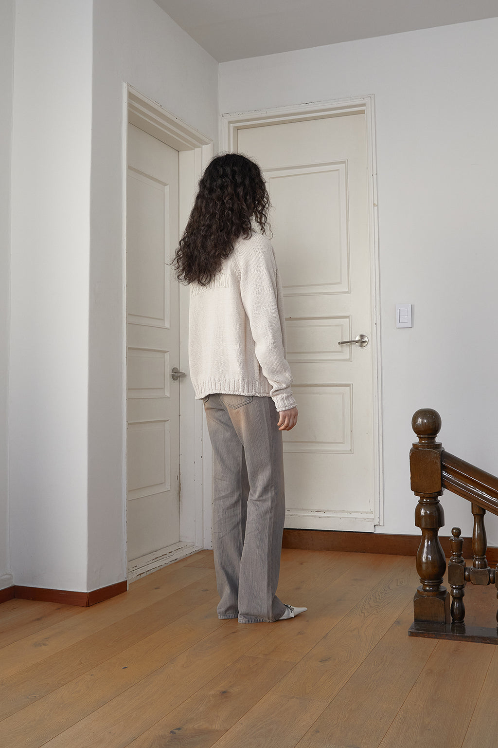 Matin Kim - Applique Logo Patch Knit Zip Up (Light Beige) product image 9 | TRAB K-Fashion Australia