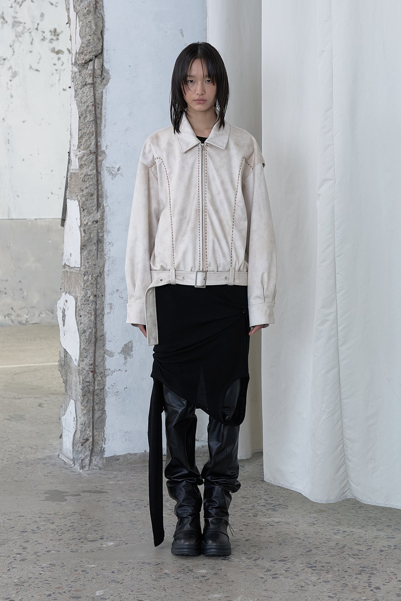 Deinet - Stitch Bomber Jumper (Ivory) product image 1 | TRAB K-Fashion Australia