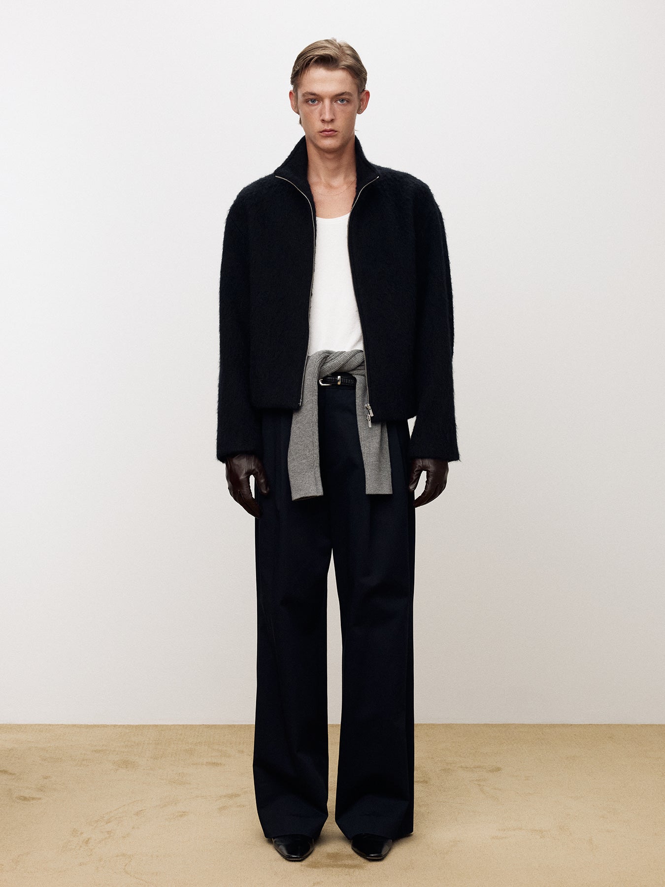 Tonywack - Cotton-Drill Wide Leg Pleated Trousers (Navy) product image 1 | TRAB K-Fashion Australia