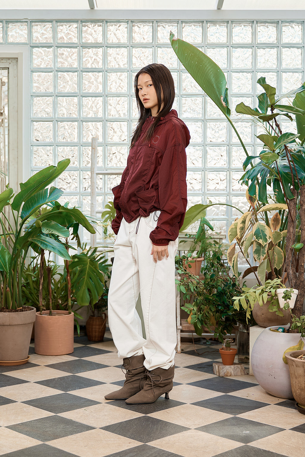 Matin Kim - Hoody Point Crop Light Windbreaker (Burgundy) product image 8 | TRAB K-Fashion Australia