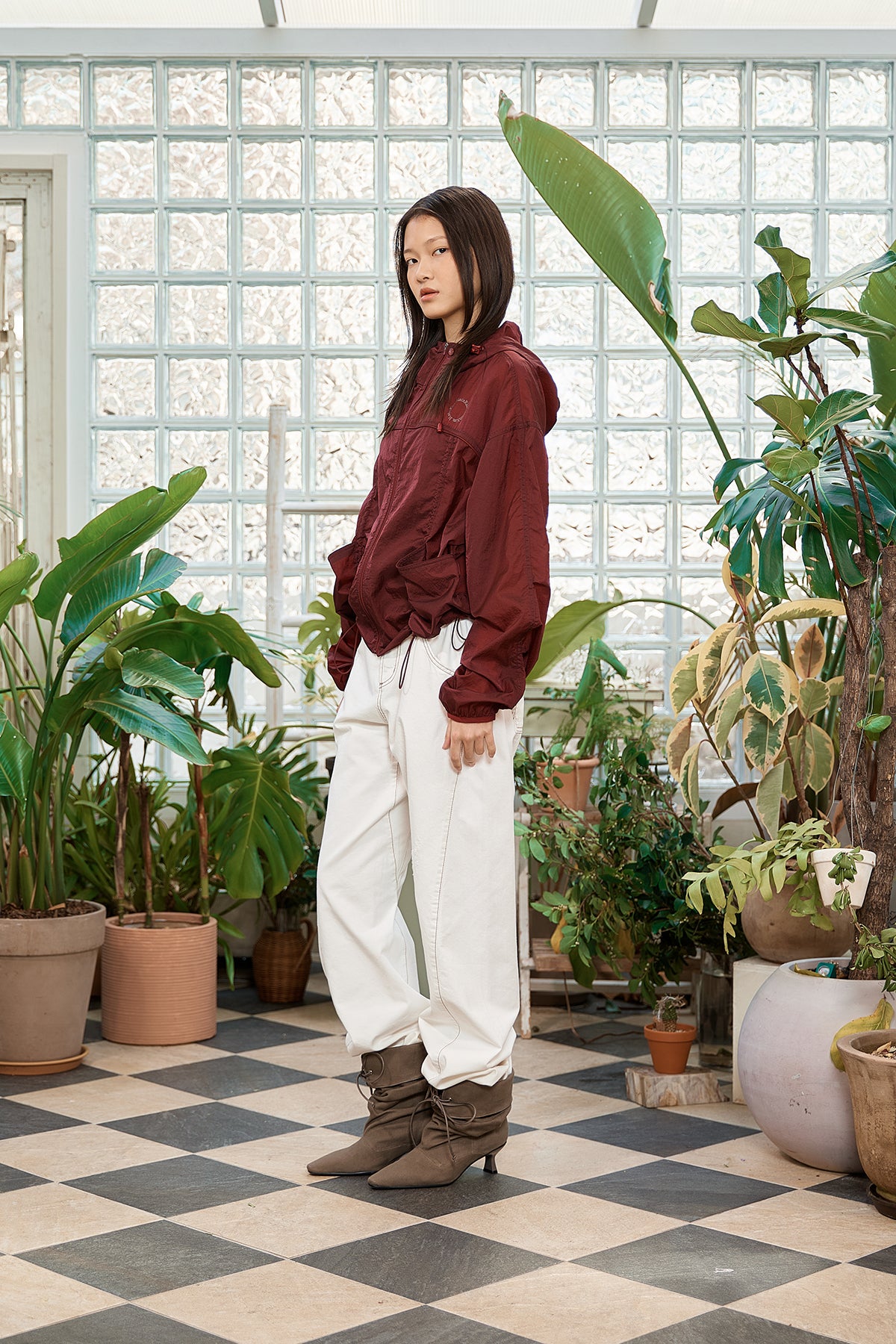 Matin Kim - Hoody Point Crop Light Windbreaker (Burgundy) product image 8 | TRAB K-Fashion Australia