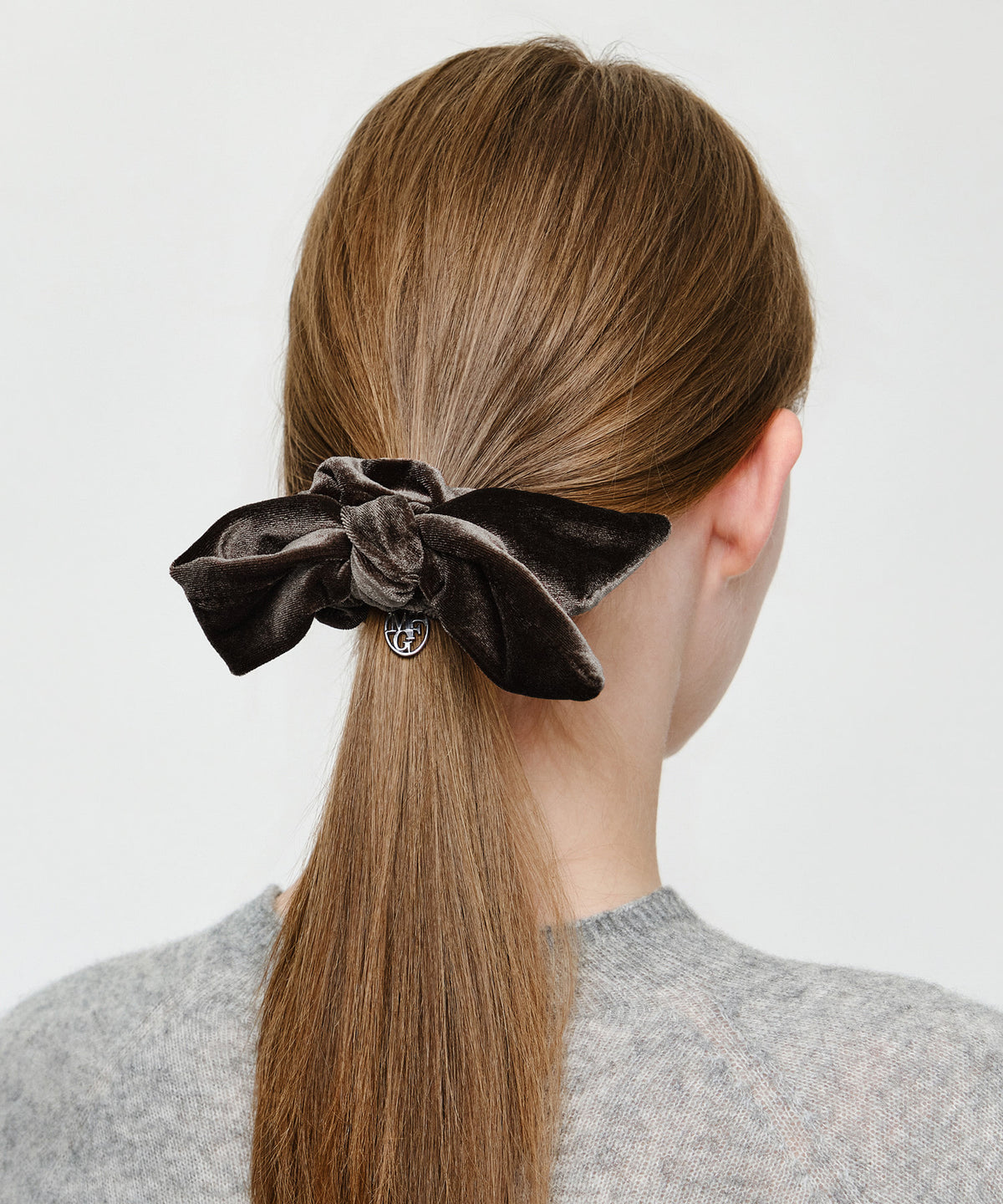 Marithe & Francois Girbaud - Circle Logo Big Ribbon Velvet Scrunchie (Brown) product image 5 | TRAB K-Fashion Australia