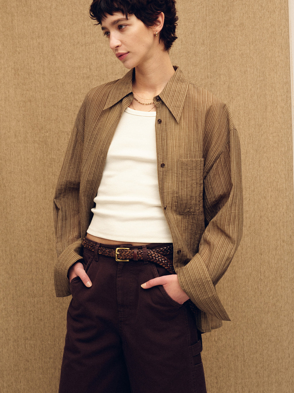 Tonywack - Lyocell Oversized Stripe Shirt (Olive Stripe) product image 9 | TRAB K-Fashion Australia