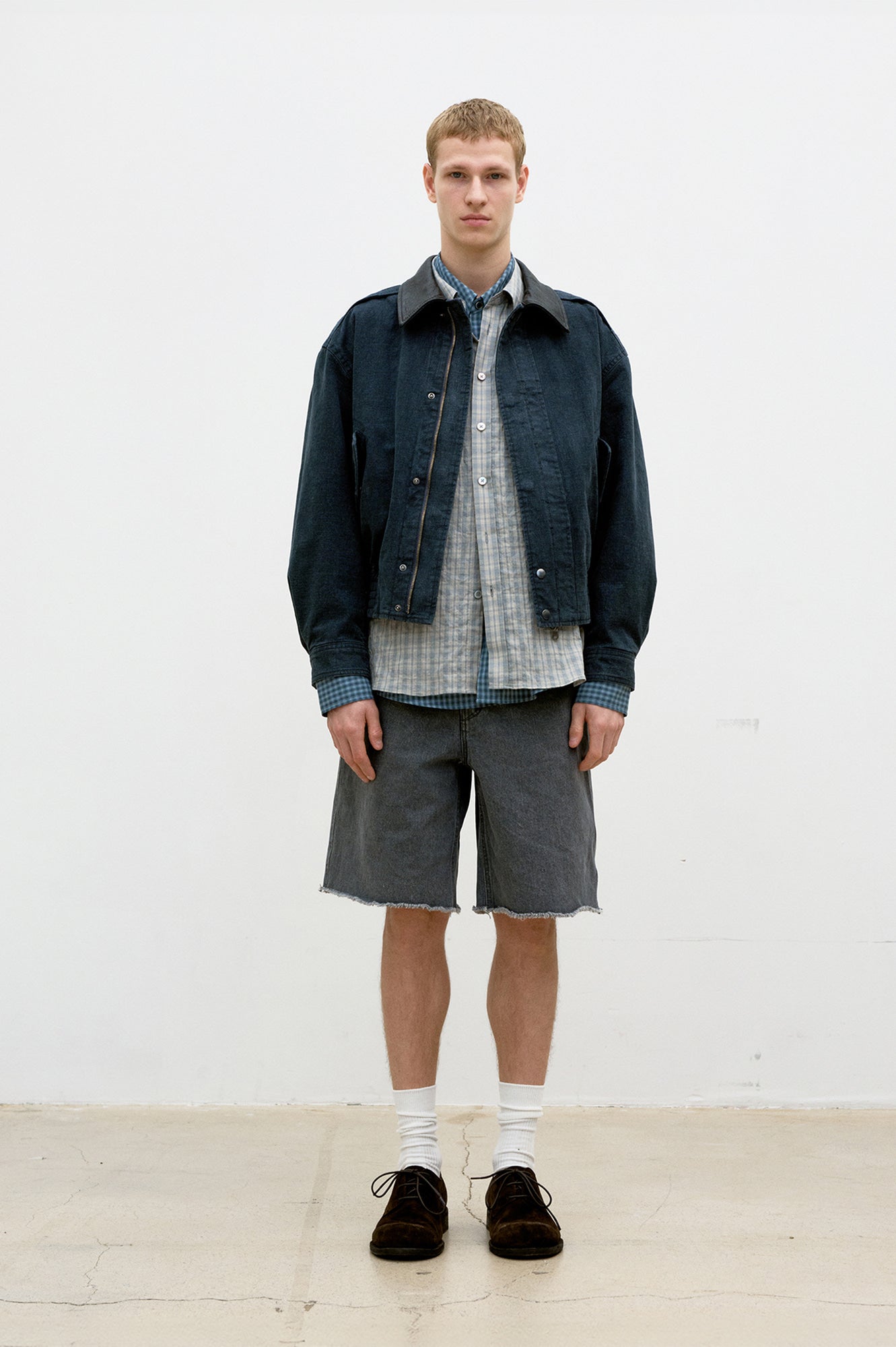 Coor - Leather Collar Washed Cationized Bomber (Washed Navy) product image 2 | TRAB K-Fashion Australia