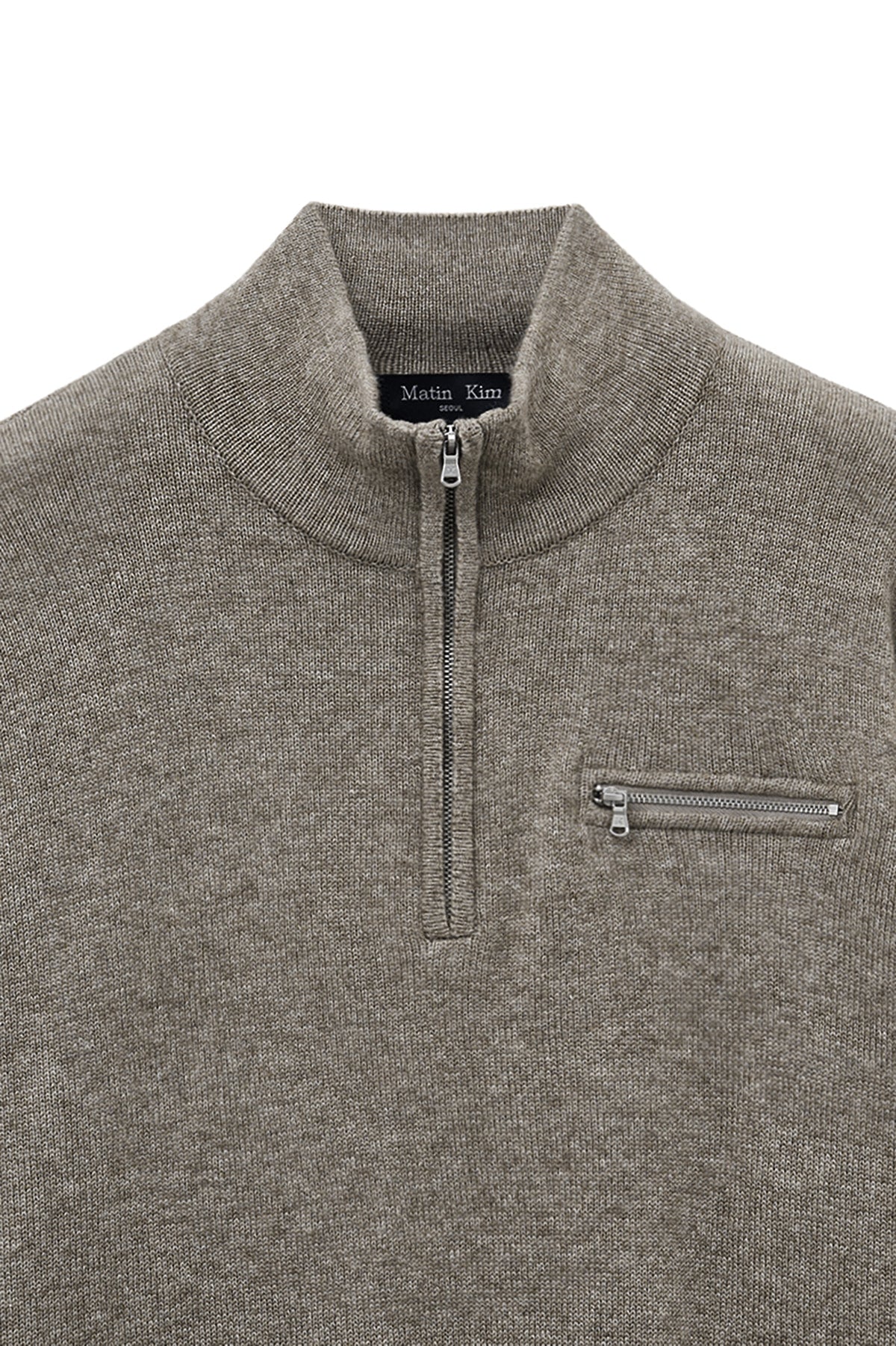 Matin Kim - Back Logo Half Knit Zip Up Pullover (Dark Beige) product image 4 | TRAB K-Fashion Australia