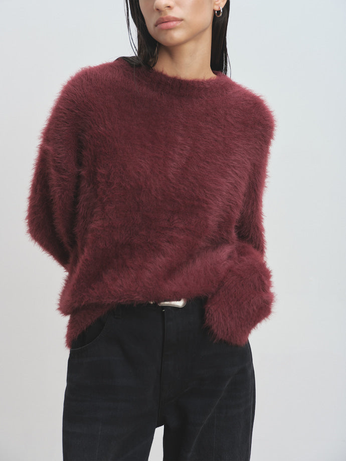 Tonywack - Faux Fur Crew-Neck Top (Burgundy) product image 7 | TRAB K-Fashion Australia