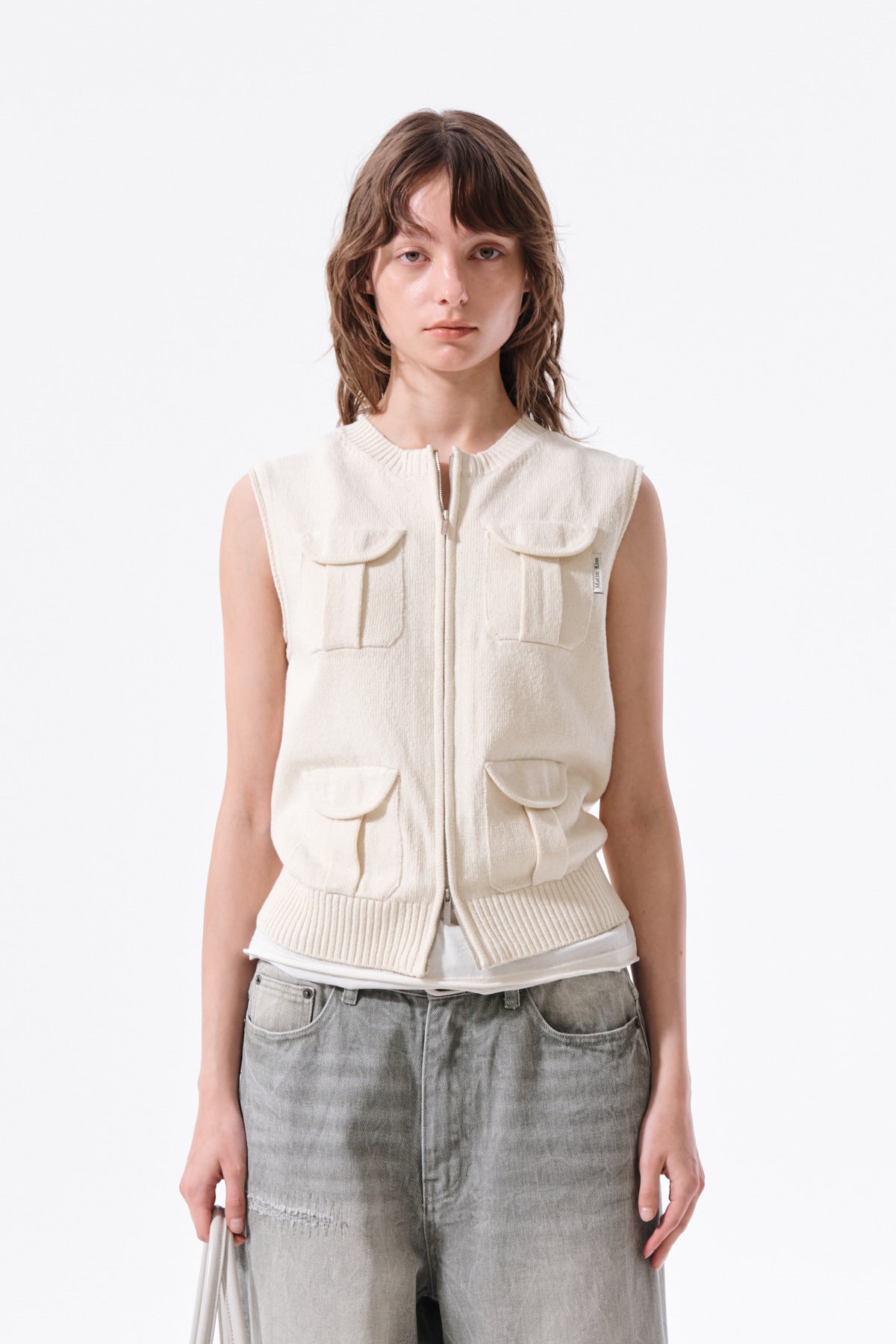 Matin Kim - Pocket Washed Knit Vest (Light Beige) product image 6 | TRAB K-Fashion Australia