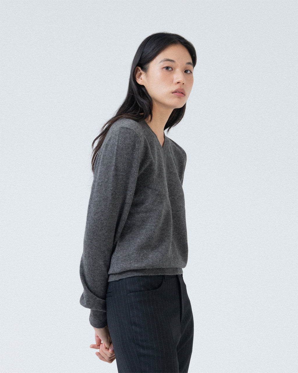 Brownyard - Extra Super Fine V Neck Knit (Charcoal) product image 2 | TRAB K-Fashion Australia