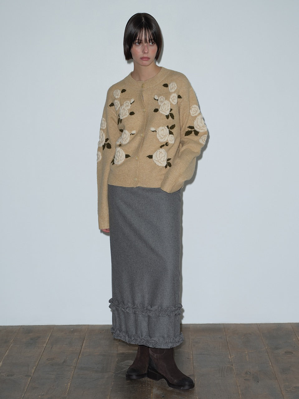 Margarin Fingers - Frill Maxi Skirt (Grey) product image 1 | TRAB K-Fashion Australia