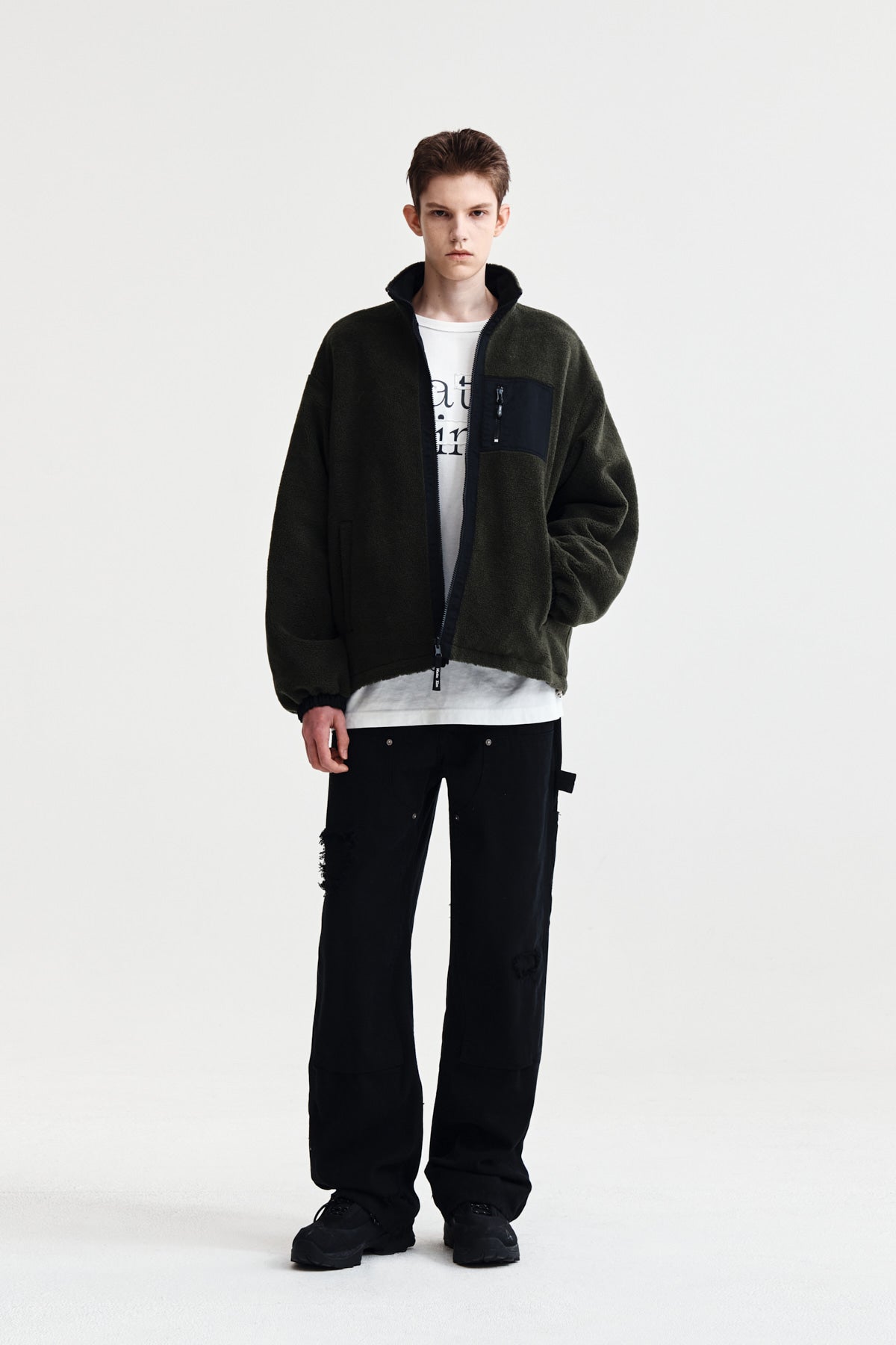 Matin Kim - Reversible Sherpa Zip Up (Khaki) product image 19 | TRAB K-Fashion Australia