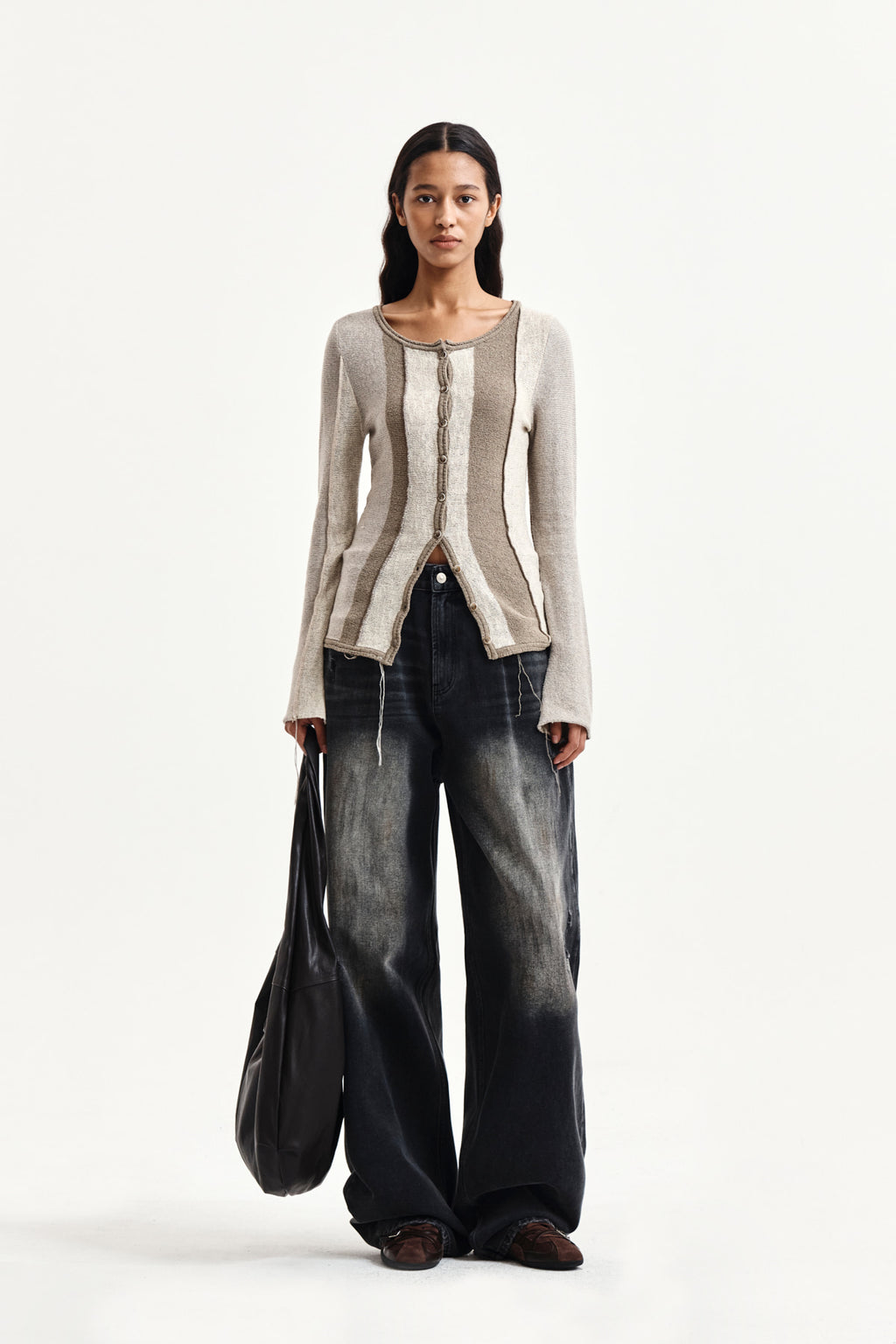 Matin Kim - Color Block Slim Knit Cardigan (Beige) product image 9 | TRAB K-Fashion Australia