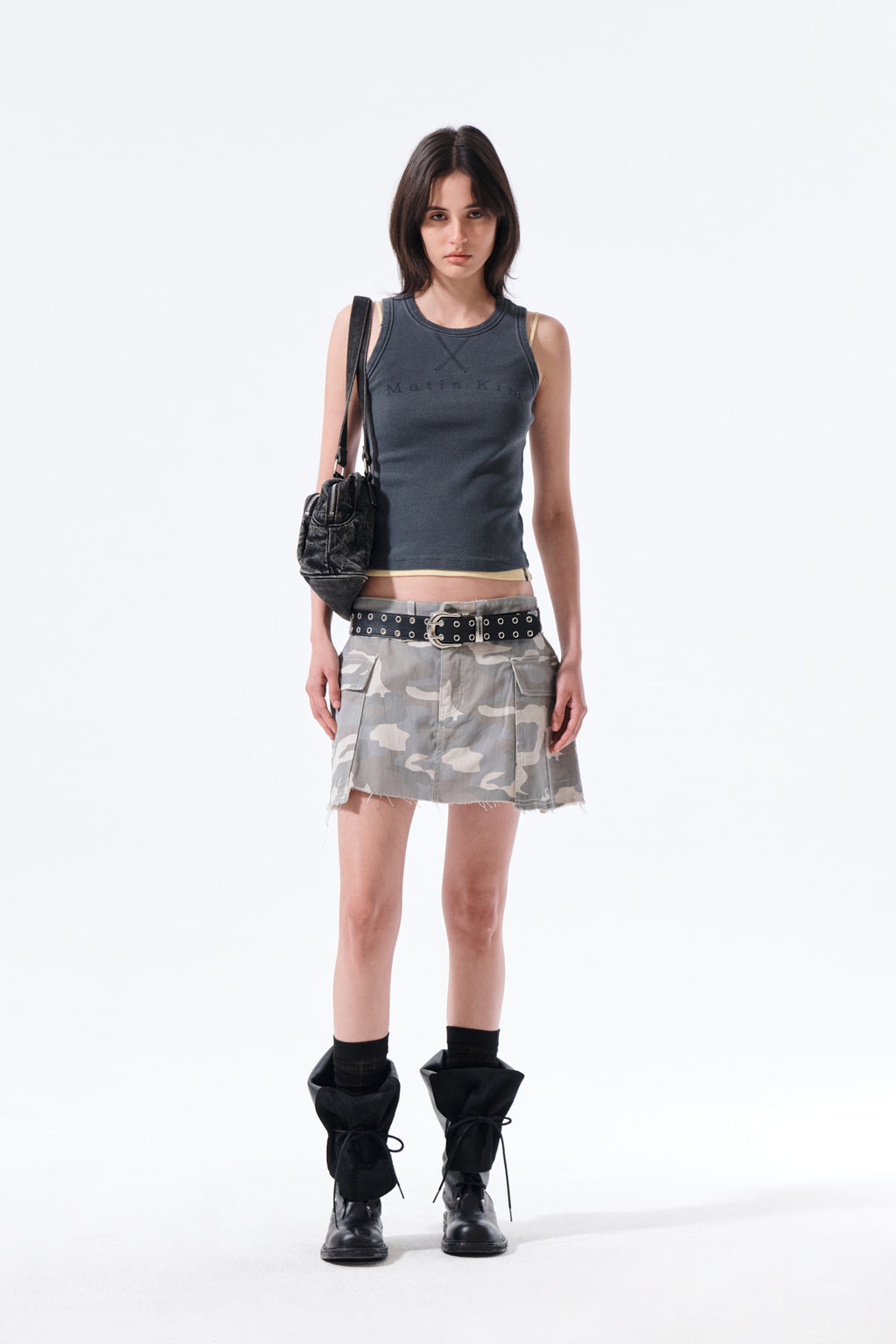 Matin Kim - Distressed Sleeveless Logo Top (Charcoal) product image 9 | TRAB K-Fashion Australia
