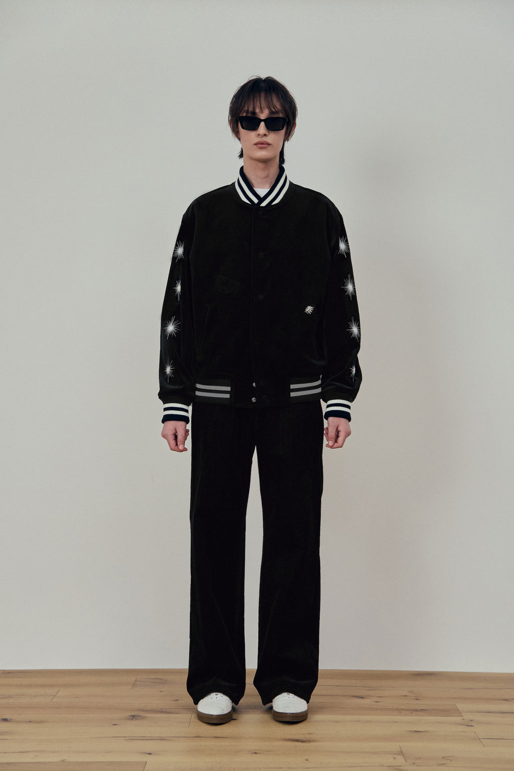 Stu - Embroidery Velvet Denim Pants (Black) product image 1 | TRAB K-Fashion Australia