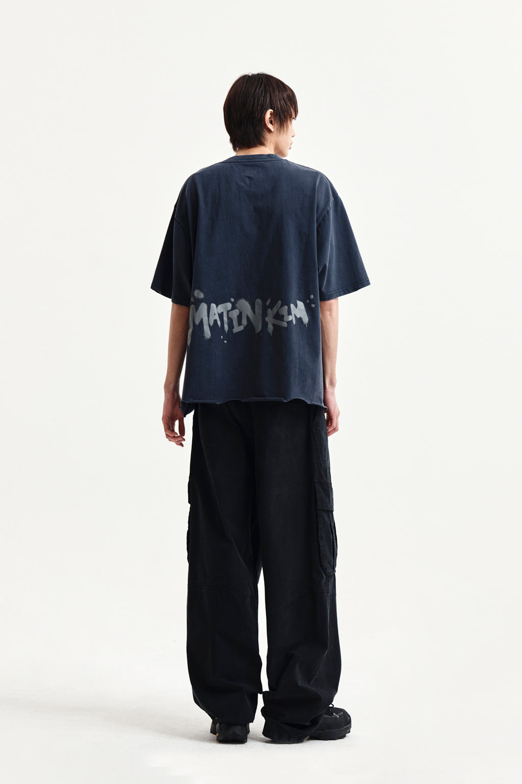 Matin Kim - Raw Cut Graffiti Logo Top (Navy) product image 14 | TRAB K-Fashion Australia