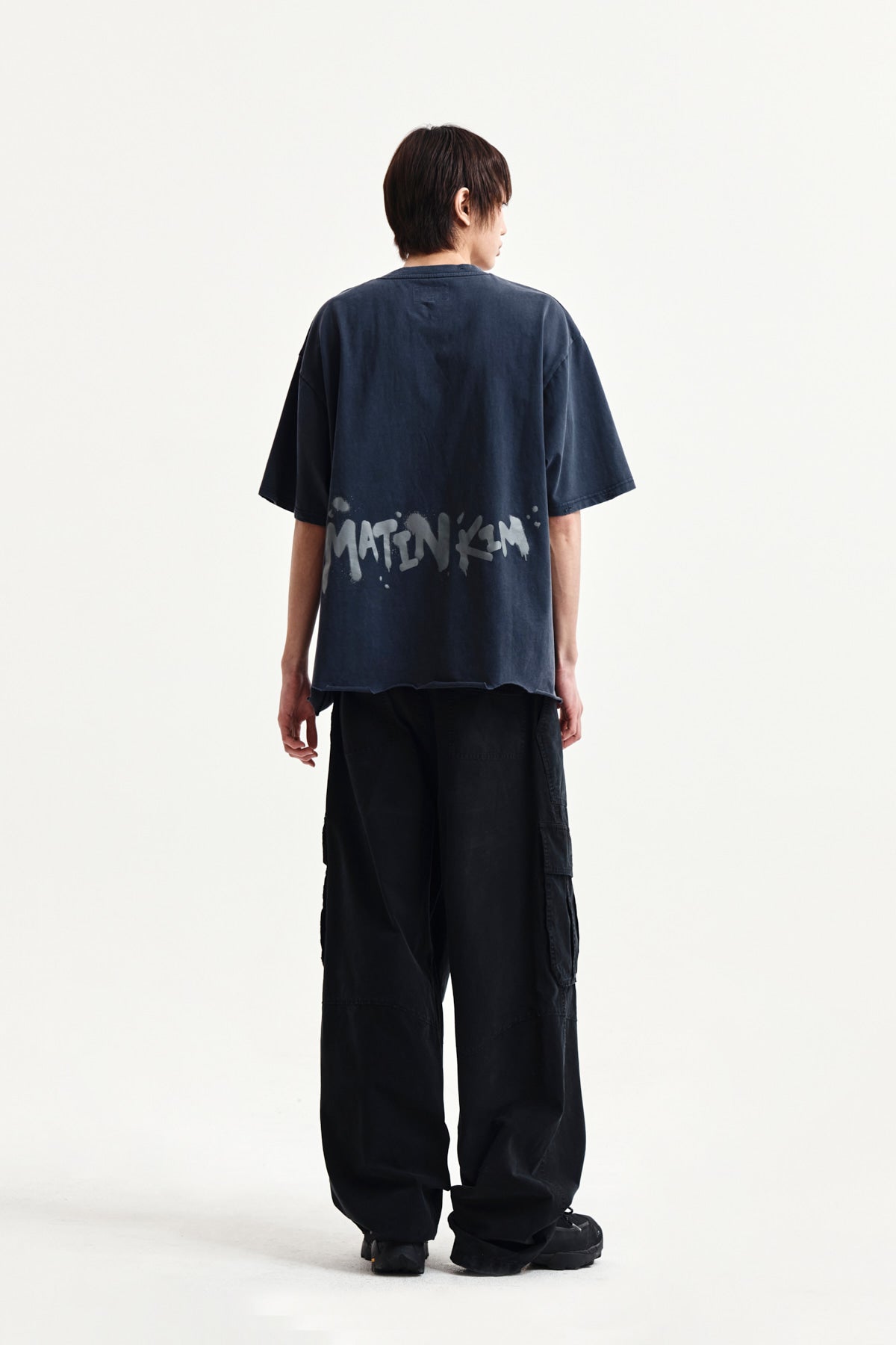 Matin Kim - Raw Cut Graffiti Logo Top (Navy) product image 14 | TRAB K-Fashion Australia