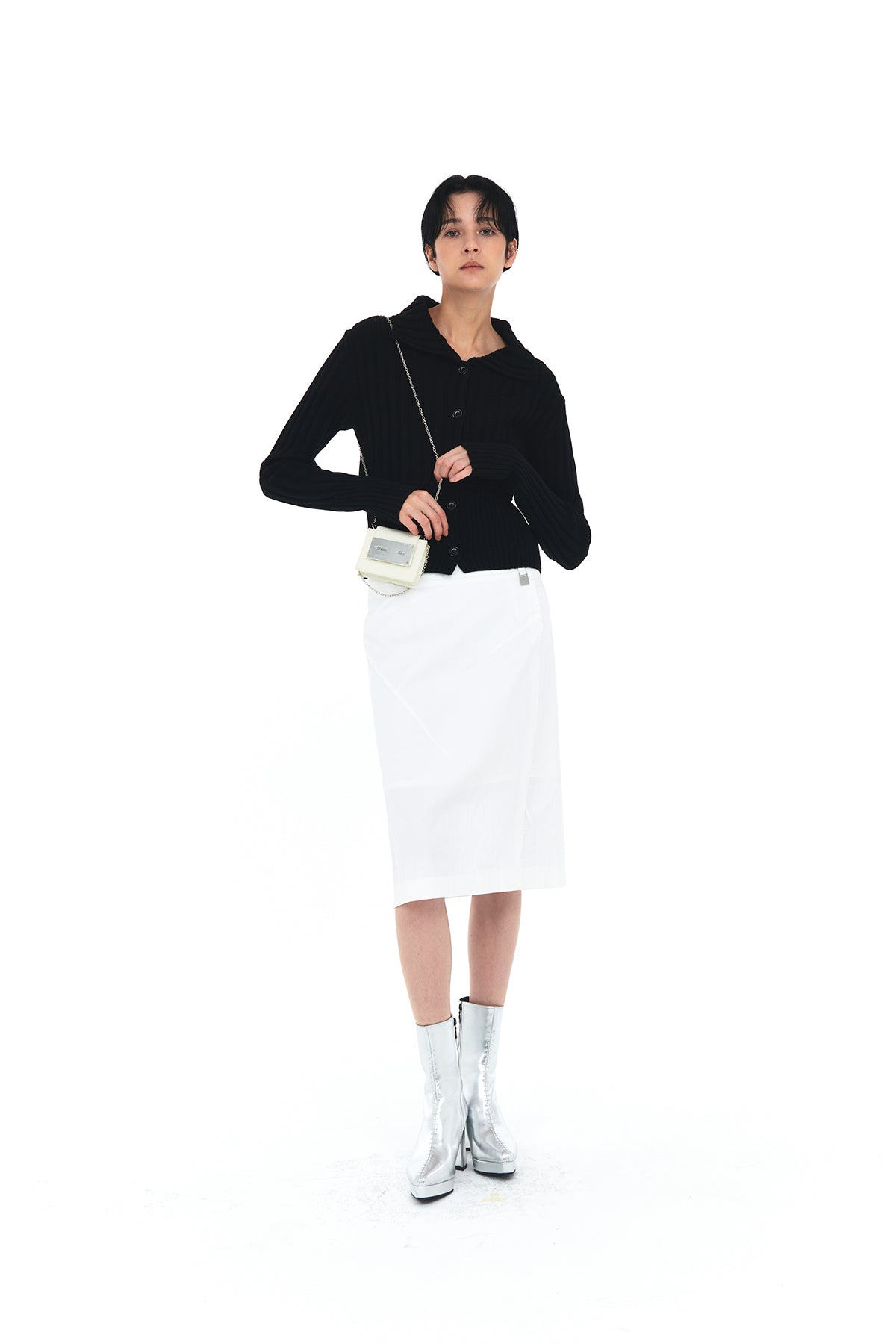 Matin Kim - Semi Crop Knit Button Cardigan (Black) product image 8 | TRAB K-Fashion Australia