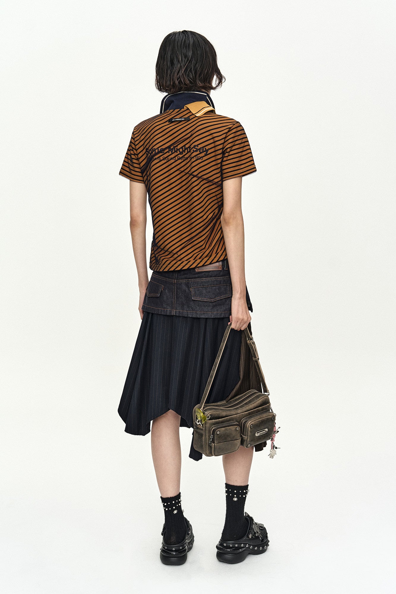 Andersson Bell - Rigid Turn-Over Asymmetric Skirt (Navy/Brown) product image 2 | TRAB K-Fashion Australia