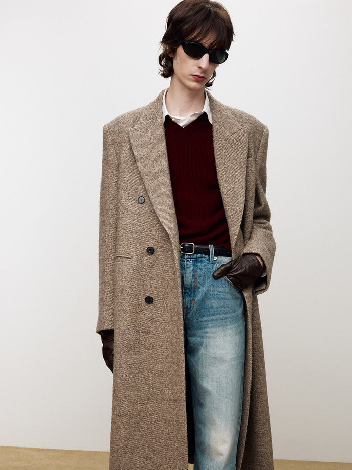 Tonywack - Textured Wool And Alpaca Double-Breasted Coat (Beige) product image 4 | TRAB K-Fashion Australia