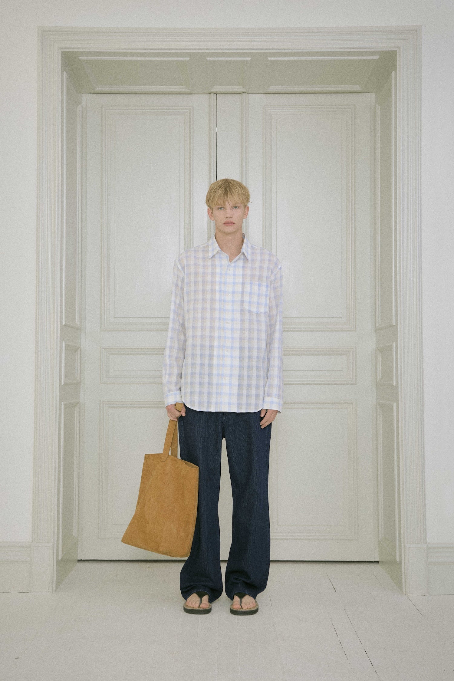 STU - Embroidery Check Shirt Sky (Blue) product image 1 | TRAB K-Fashion Australia