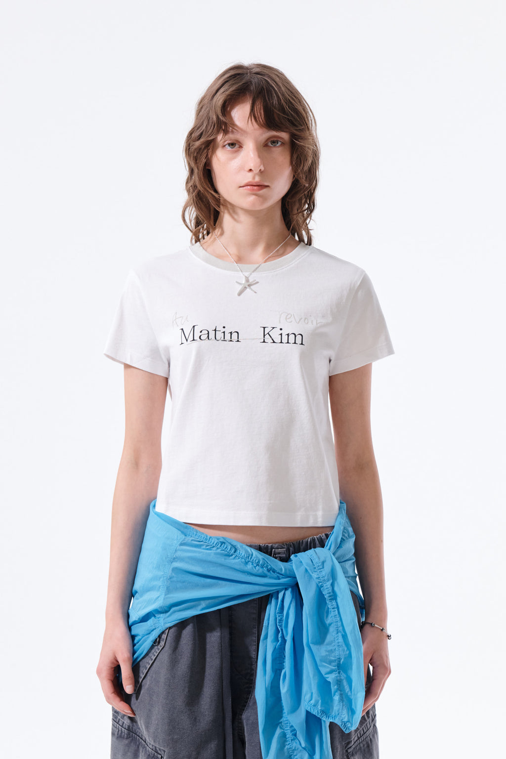 Matin Kim - Tonal Rib Logo Crop Top (White) product image 5 | TRAB K-Fashion Australia