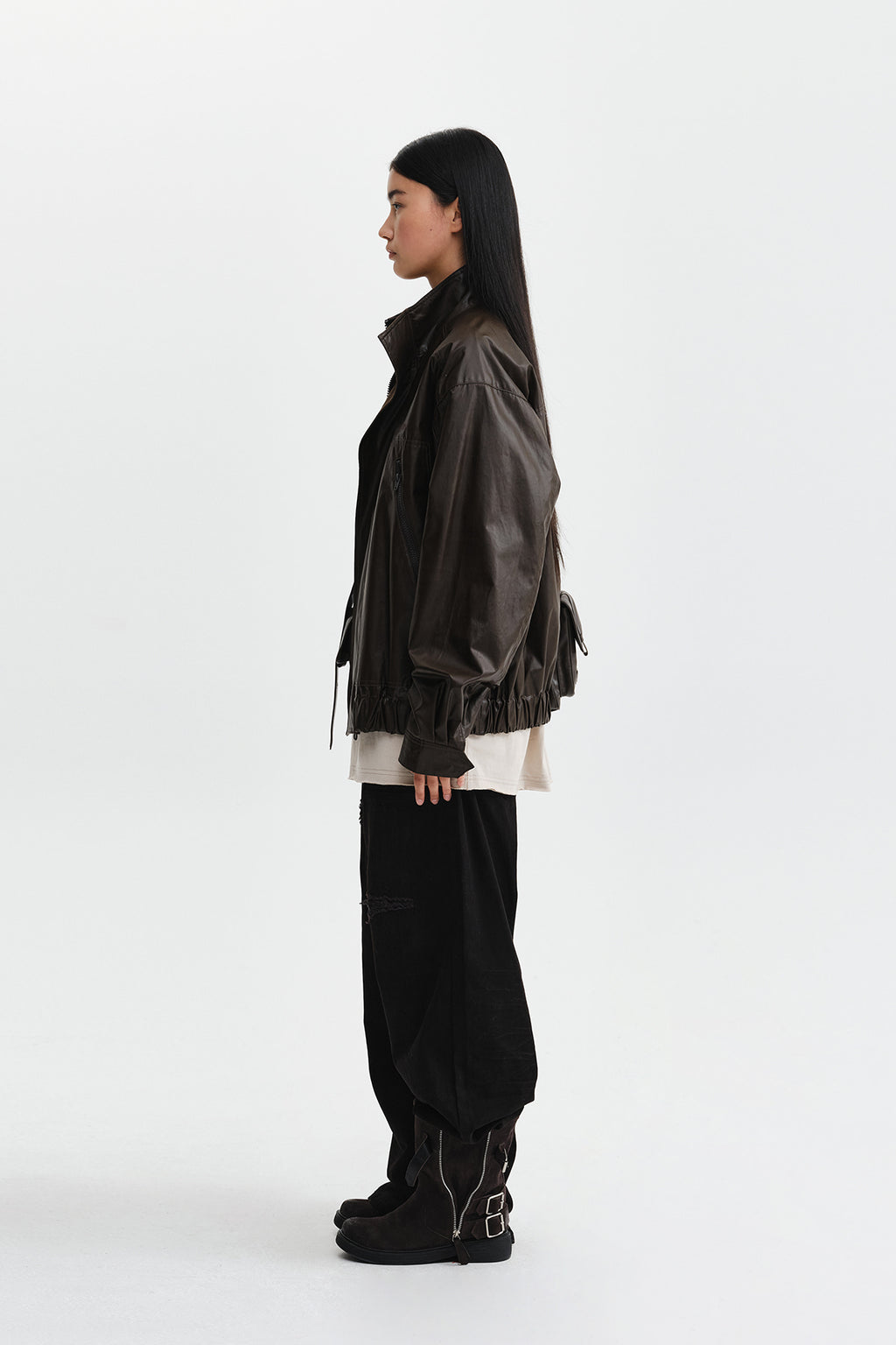 Matin Kim - Waxed High Neck Jumper (Brown) product image 8 | TRAB K-Fashion Australia