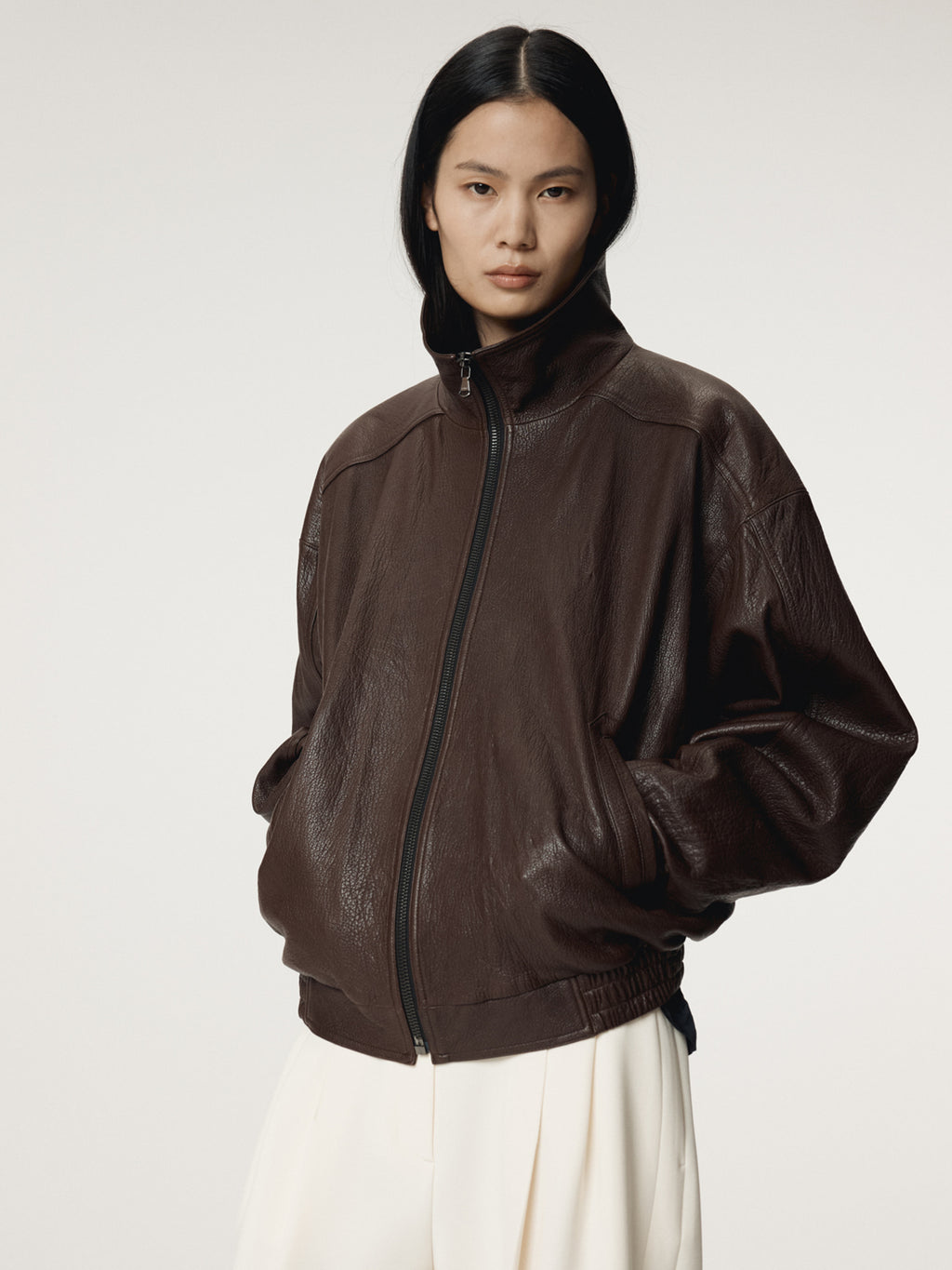 Recto - High-Neck Leather Jumper (Brown) product image 3 | TRAB K-Fashion Australia