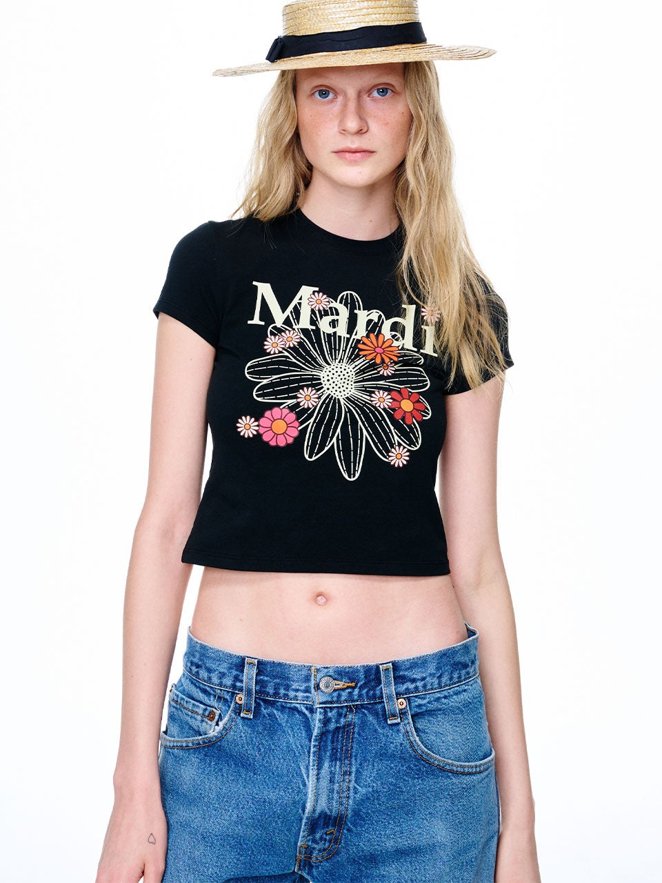 Mardi Mercredi - Cropped Tshirt Flowermardi Blossom (Black Cream) product image 1 | TRAB K-Fashion Australia