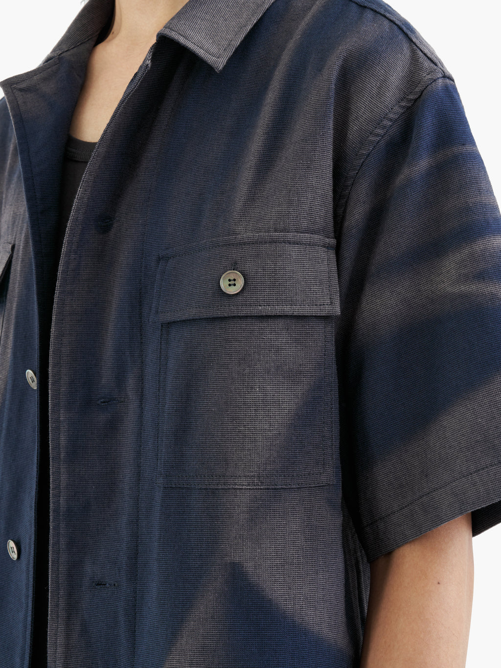 Jiyong Kim - Sun-Bleached Tailored Collar Half Sleeve Shirt (Blue) product image 5 | TRAB K-Fashion Australia