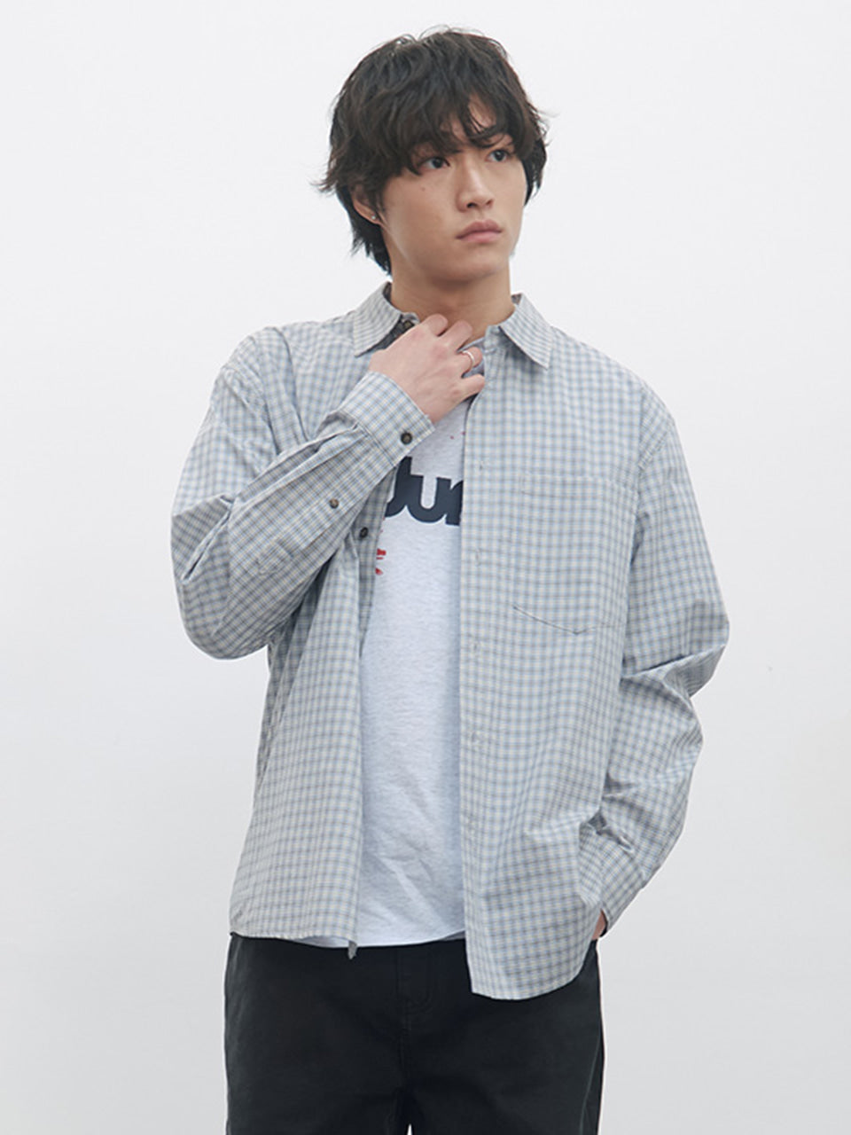 Kijun - Soft Check Shirt (Sky Blue) product image 1 | TRAB K-Fashion Australia