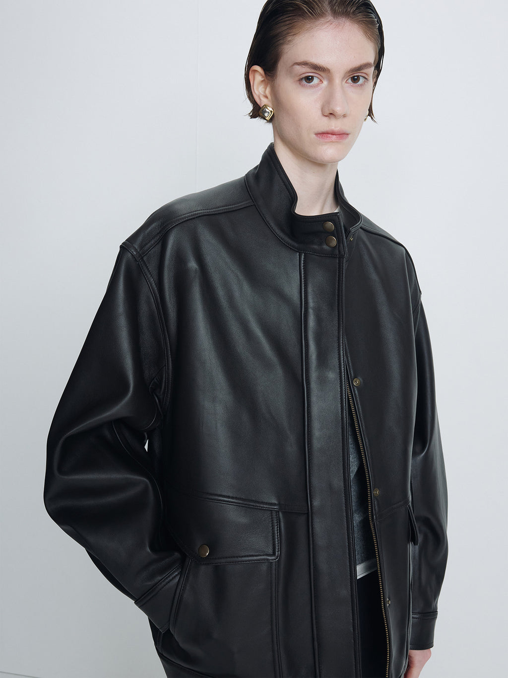 Tonywack - High-Neck Leather Zip Jacket (Dark Brown) product image 5 | TRAB K-Fashion Australia