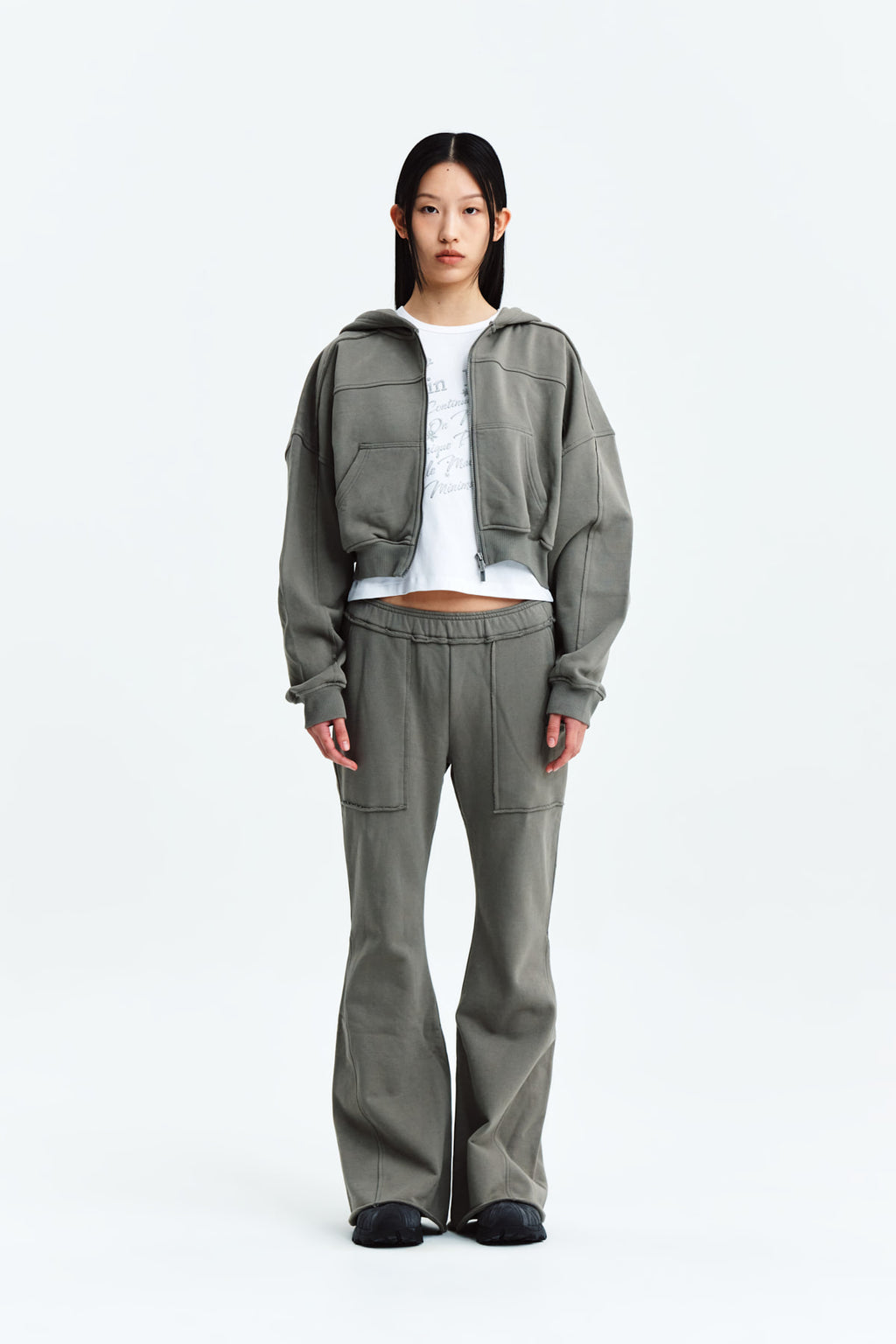 Matin Kim - Cut Out Detail Sweatpants (Khaki Grey) product image 9 | TRAB K-Fashion Australia